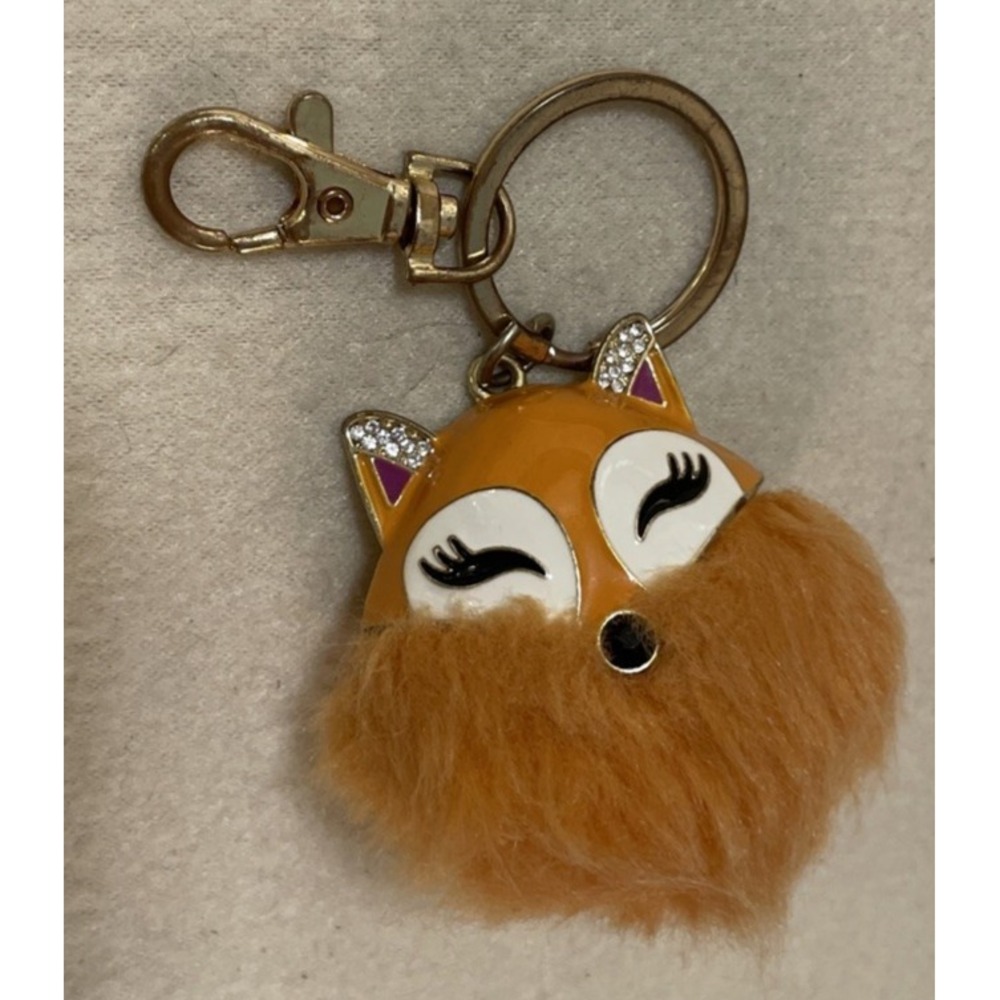 Orange fox pom pom Anthropomorfic bag purse keychain gold key ring chain holder